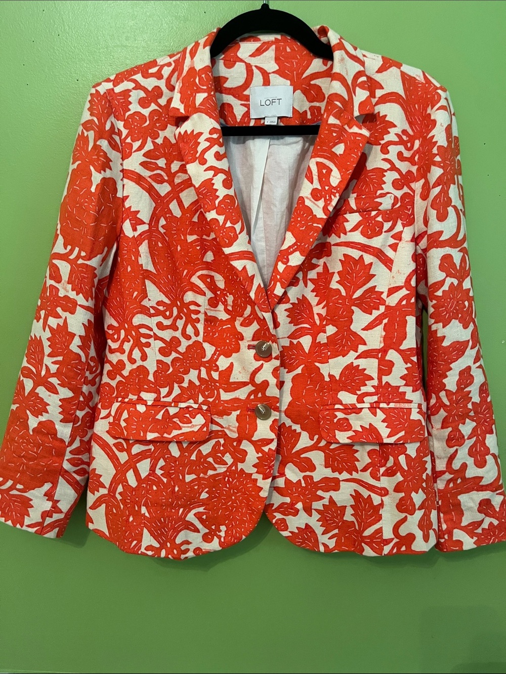 Loft Floral Linen Orange and White Blazer